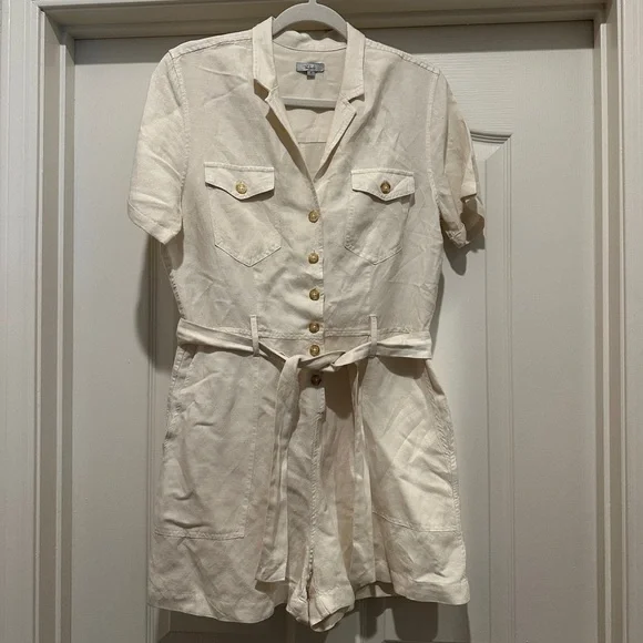 Rails Georgie Tie Waist Linen Romper in Stone - Picture 9 of 13
